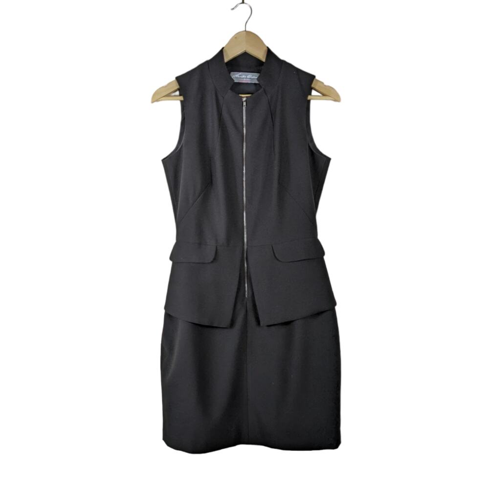 Hunter Dixon by Hunter Bell Dress 6 Black Sleeveless Zip Front Peplum Workwear